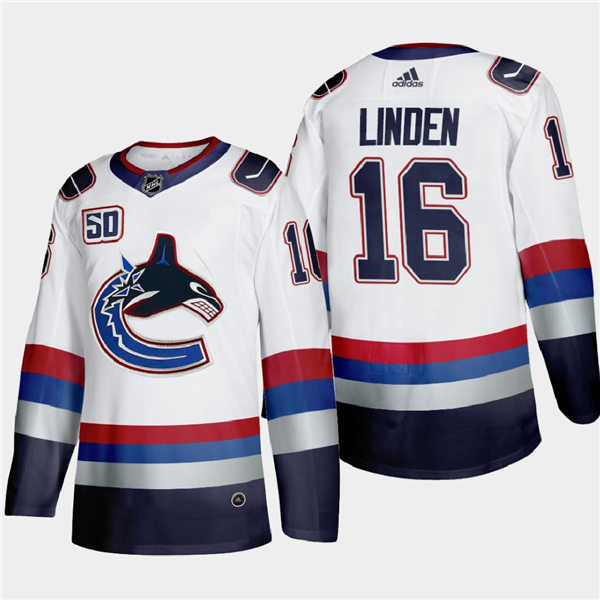 Men's Vancouver Canucks Retired Player #16 Trevor Linden Adidas Throwback White 2000's Vintage Authentic Player Jersey